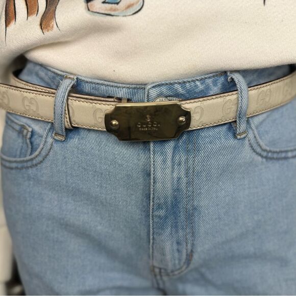 Gucci Guccissima GG Leather Embossed White Belt 146439 80/32 - Picture 2 of 11
